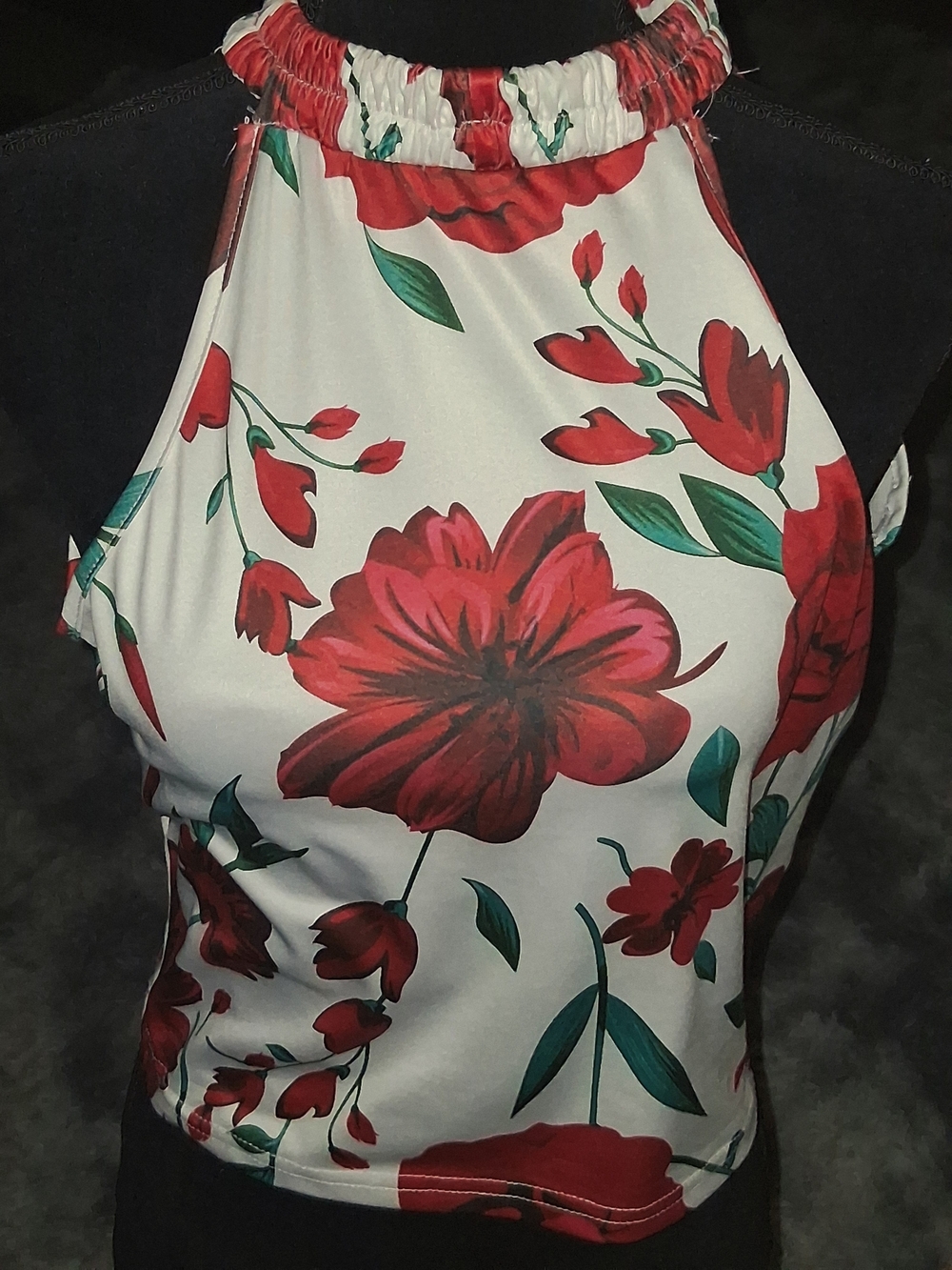 Red Floral Halter Crop Top